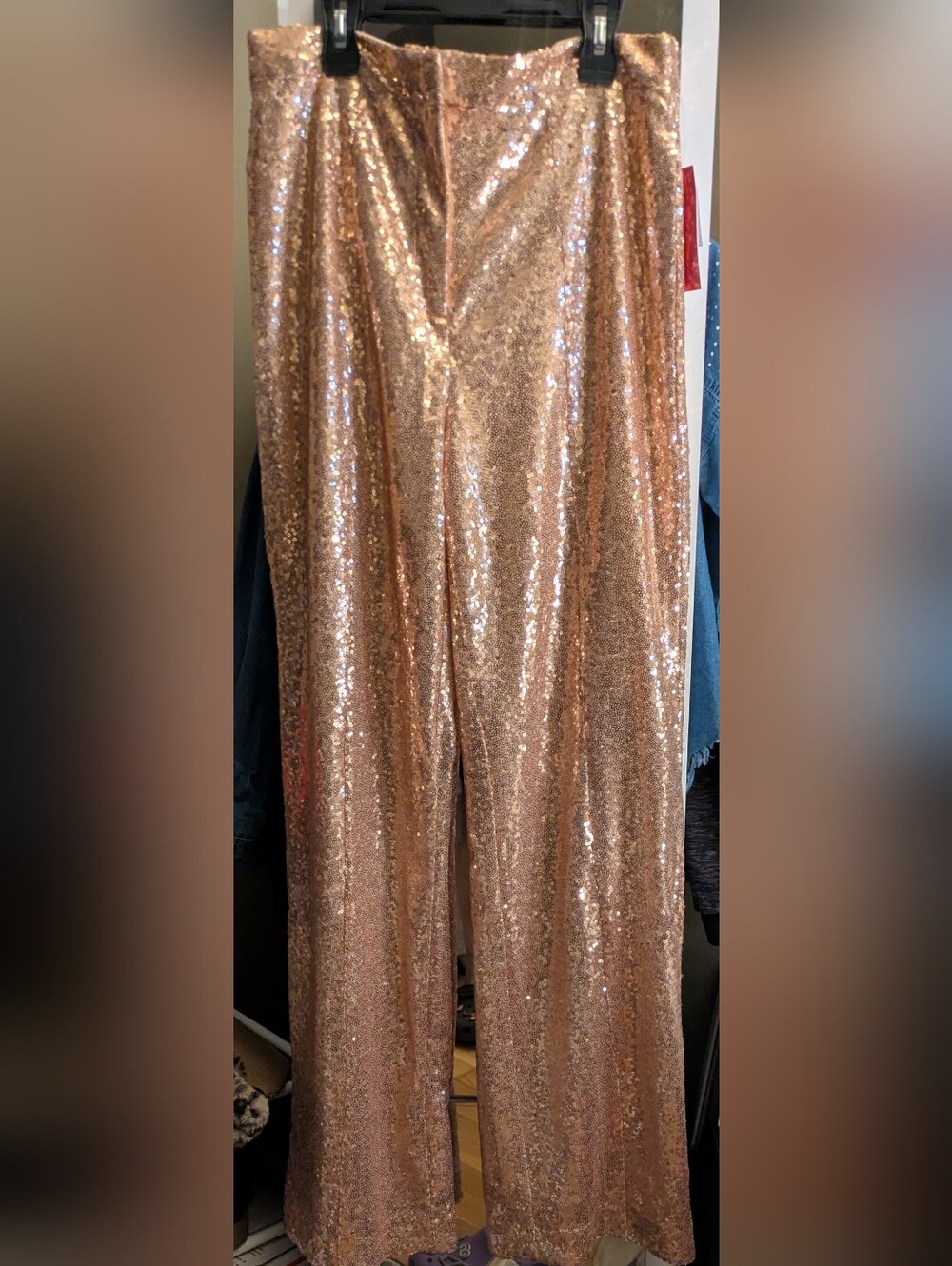 Shoe Dazzle Rose Gold Sequin Wide-Leg Pants